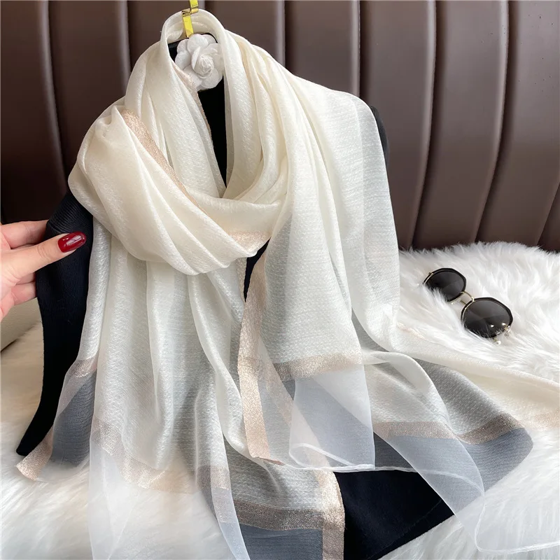 Modischer Luxus Einfarbiger Langer Seidenschal für Damen Weicher Glatter Schal Kopftuch Hijab Outdoor-Schal Langer Umhang Strandtuch – Detail 15