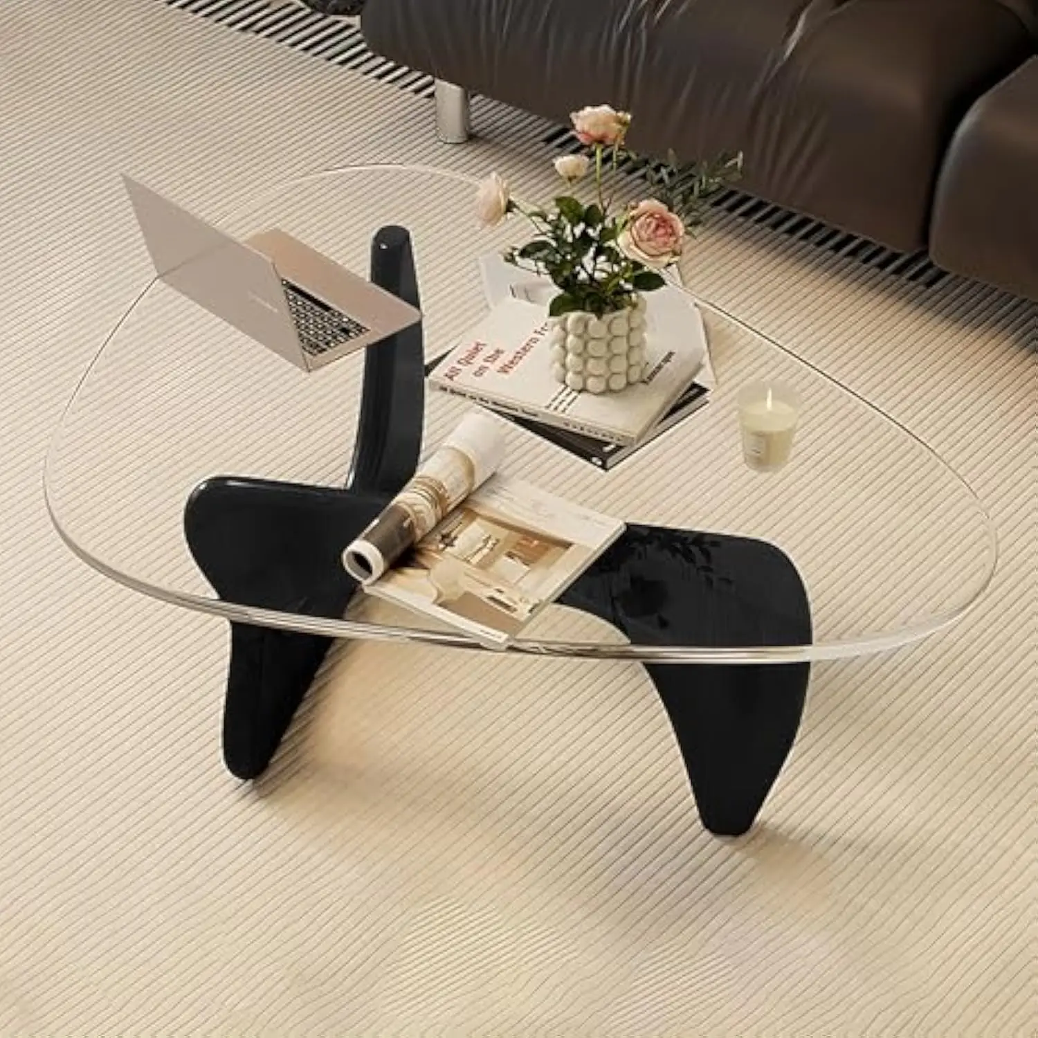 

Modern Glass Coffee Table, Midcentury Modern Coffee Table with Tempered Glass Top and Small Glass Coffee Table with Table Adjus