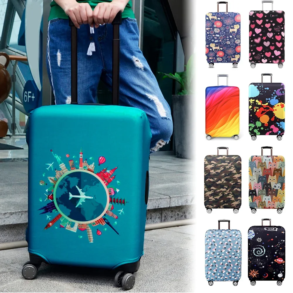 Luggage Cover 18-32 Inch Elastic Suitcase Cover Full Body Print Dustproof Suitcase Protective Case Travel Accessories