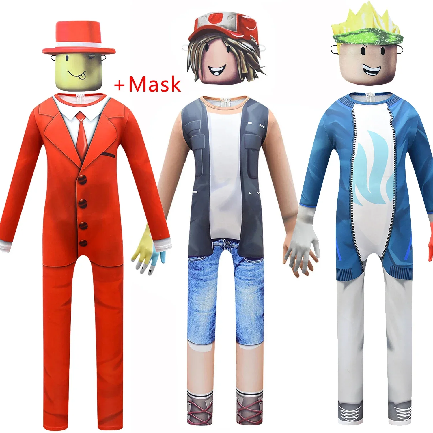 

New Kids ROBLOXing Cosplay Costume with Mask Boys Girls Anime Funny Party Bodysuit Halloween Carnival Fancy Dress Jumpsuits+mask