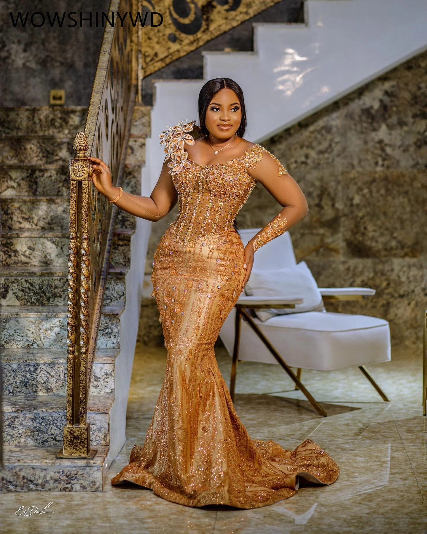 2024 Aso Ebi Mermaid Gold Prom Dresses Beaded Crystals Evening Formal Party Second Engagement Birthday Gowns Dresses ZJ84