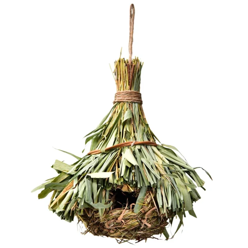 

TOPLIVING Bird Cage Ventilated Natural Grass Bird House Comfortable Resting Place Weaved Hanging Parrot Nest Houses Outdoor Deco