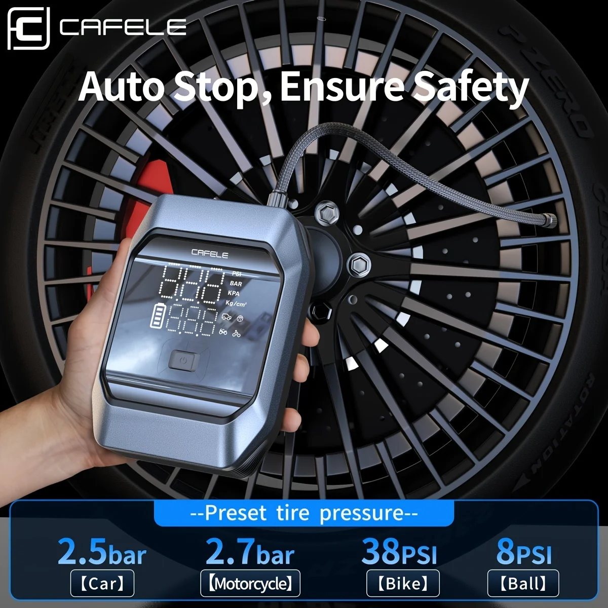 12V Air Compressor Portable Car Tyre Inflator Jump Starter Flashlight Power Bank 4 IN 1 Wireless Digital Air Pump For Auto Home