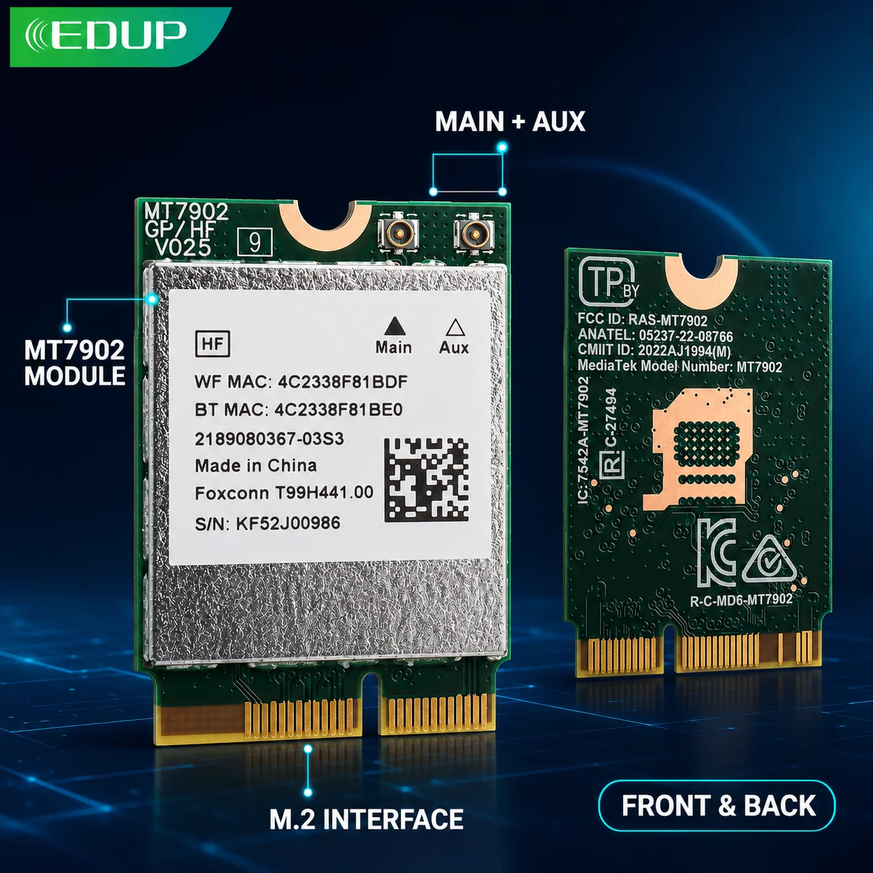 edup-mt7902-wi‑fi-6e-bluetooth-53-m2-2230-e‑key-トライバンド-24g-5g-6ghz-pcie-ワイヤレスネットワークアダプター（win10、win11対応）