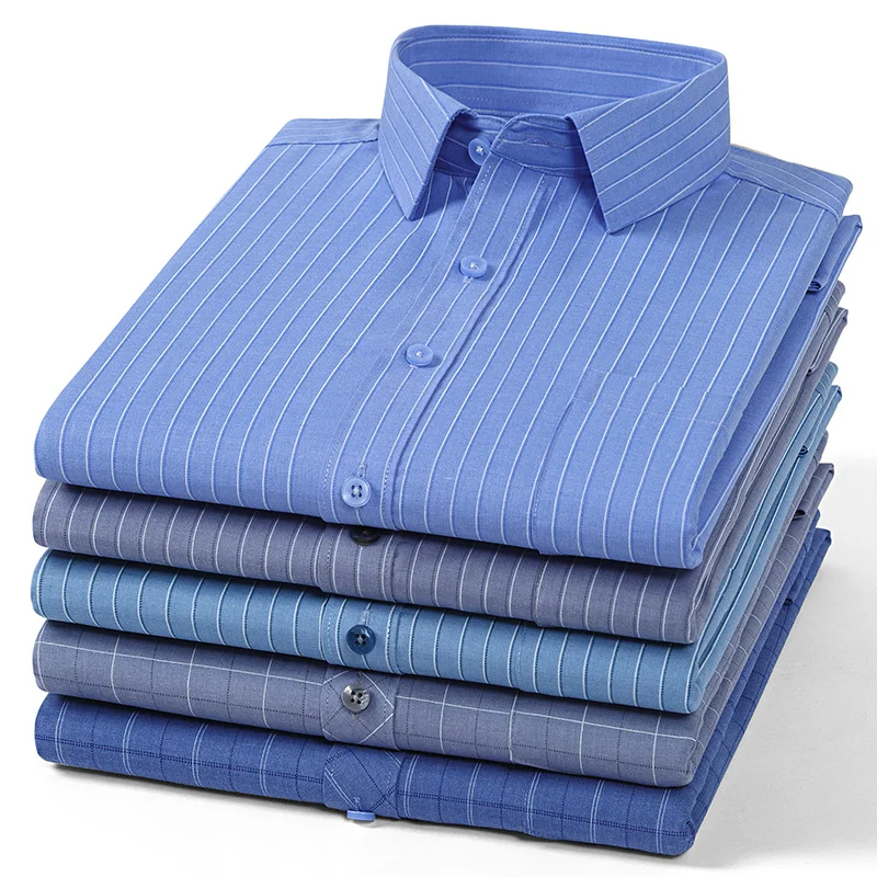 Plus Larger Size 7XL 6XL 5XL Fashion Bamboo Fiber Men's Plaid Shirt Casual Anti Wrinkle Camisa Social Formal Non-ironing Stripe