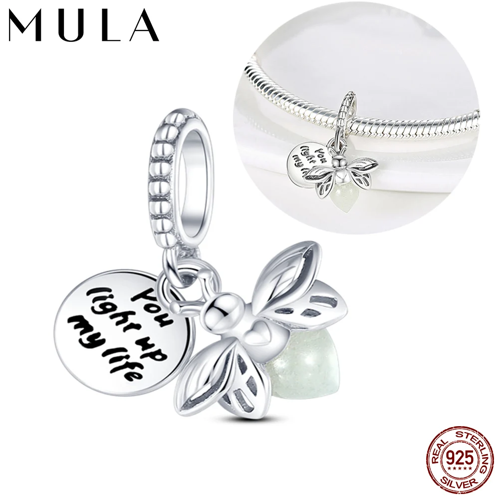 Mula Original - Abalorios de Plata de Ley 925 con Diseño de Luciérnaga Luminosa para Pulsera Original, Regalos de Joyería DIY para Mujer