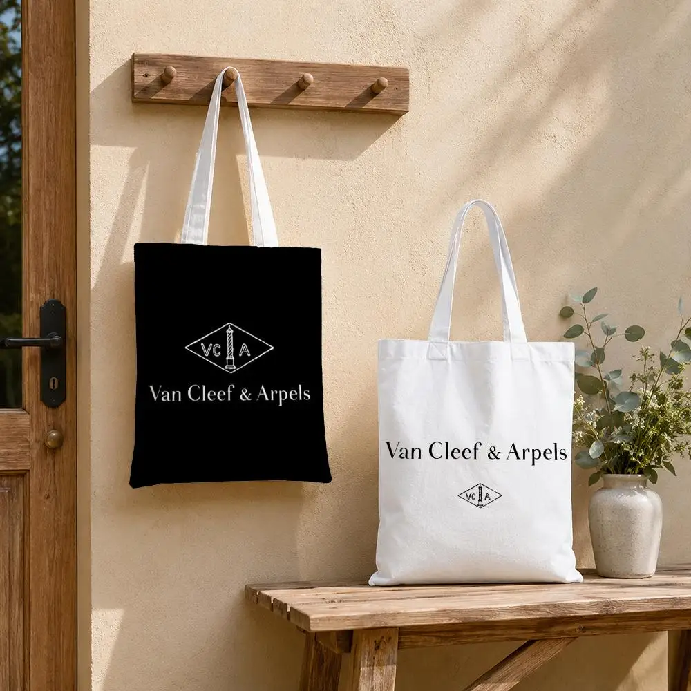 Van C-cleef Arpels Style Storage Bags Large Structured Canvas Tote Bag Reusable Shopping Shoulder Bag Casual Handbag