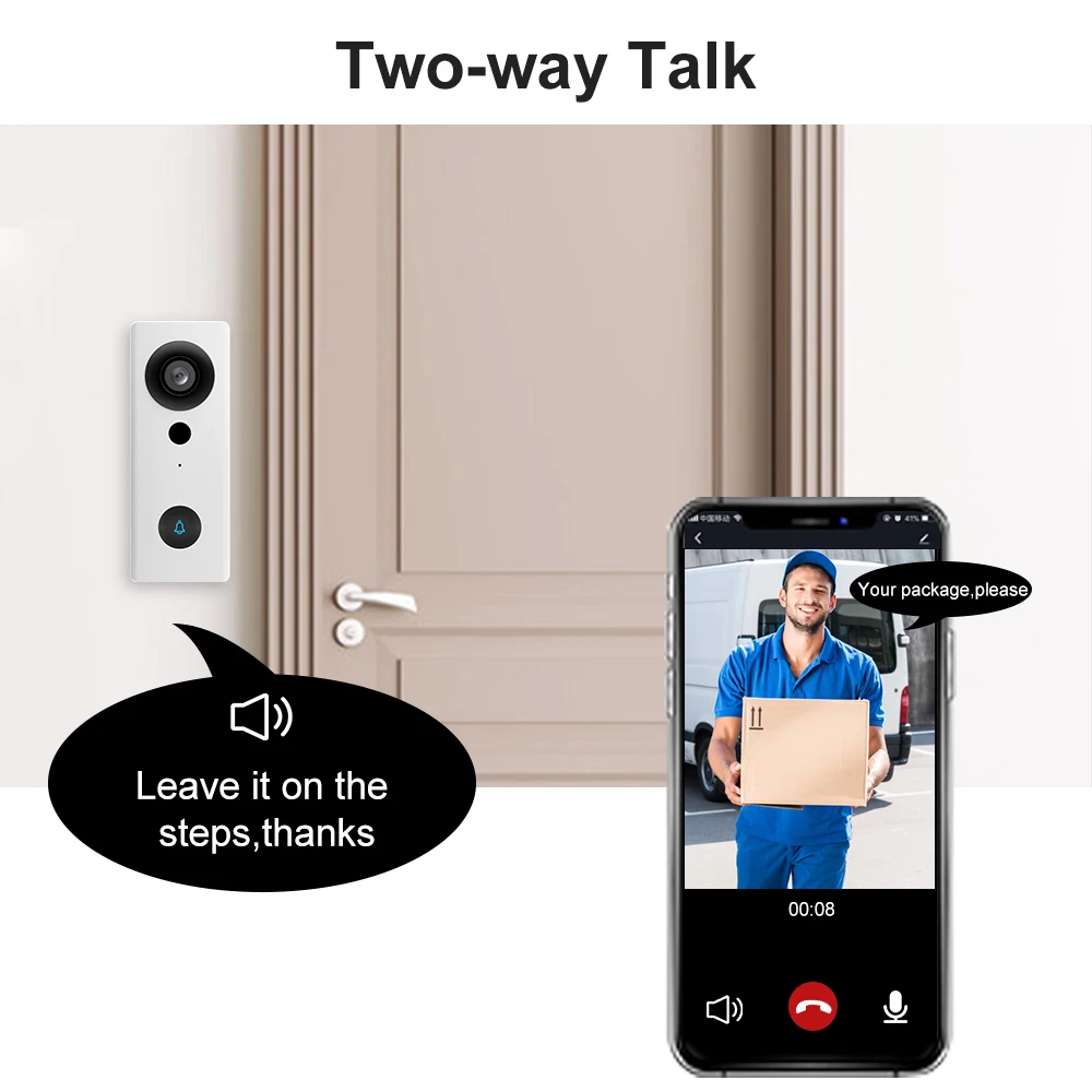 2MP 1080P Tuya APP WIFI Voor Google IP Deurbel Met Indoor Chime Video Deurtelefoon 140 Graden Groothoek H.265 Video Deurtelefoon