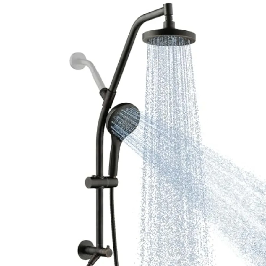 

Rain Shower Head with Handheld Combo for bathroom, brass slide bar diverter, oil rubbed bronze, adjustable height, 60 inch stai