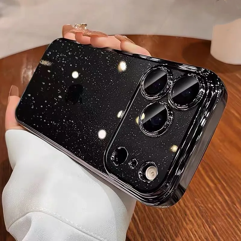 

Luxury Slim Transparent Glitter IMD Case for iPhone 17 15 13 12 11 14 16 Pro Max 17 Pro Coque Clear Camera Lens Protector Fundas
