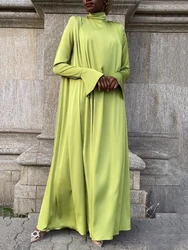 Lemongor Women Indie Folk Solid Color Evening Maxi Dresses 2024 New Spring Flared Sleeves High-neck Muslim Dress Robe Vestioes