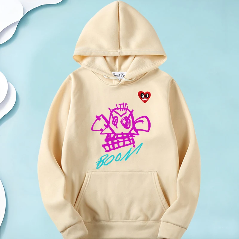 

Arcane Jinx Monkey Anime Boom Printing Women Hoodie Polyester Red Eyes Beard Heart Embroidery Pullover Pockets Loose Hoody