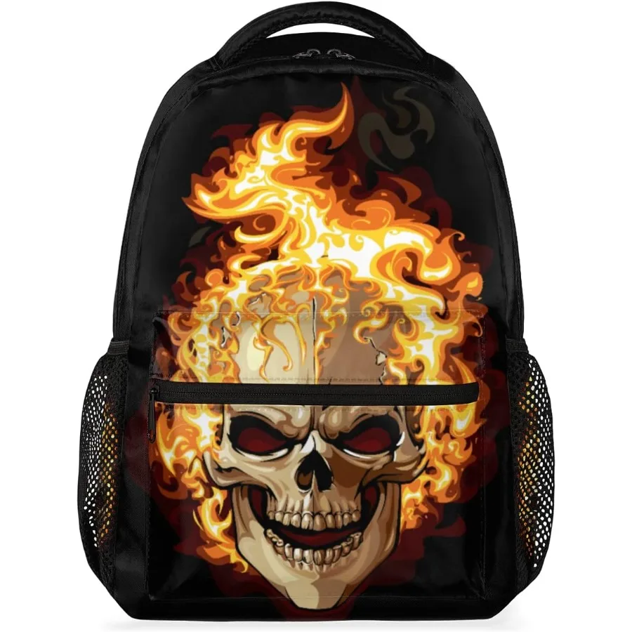 

Funny Fire Gothic Skull Backpack for Girls Boys 16inch Laptop Backpacks Lightweight Waterproof School Bookbag Travel Daypack Co