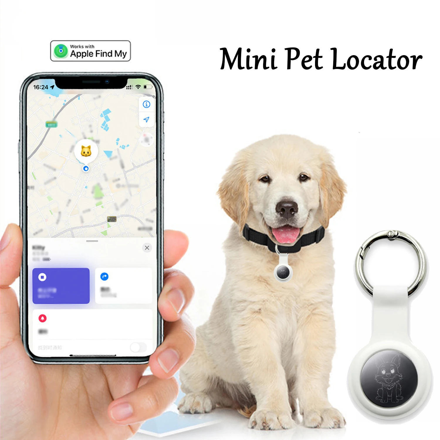 Pet GPS Global Locator for Apple/Android Anti Lost Reminder for Cats and Dogs Same size as AirTag 32*8mm Compatible with Find My