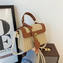 Beach Straw Crossbody Bag For Women 2024 New Designer Boho Summer Bag Pu Leather Handbag And Purse Travel Cross Body Phone Bag