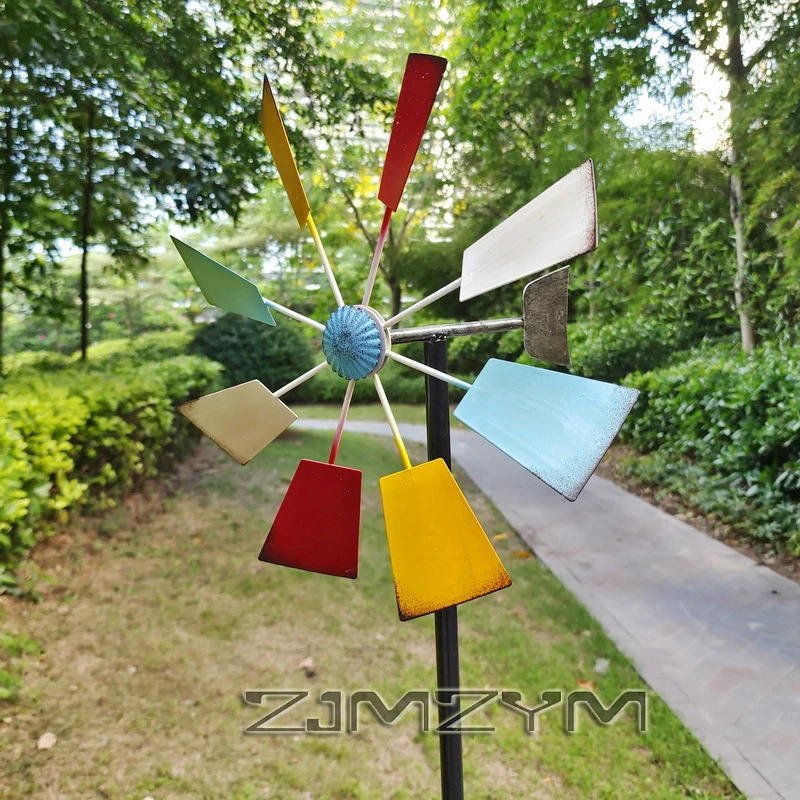 1Pc Wrought Iron Rotating Windmill Metal Wind Spinner Landscape Ornament for Outdoor Courtyard Yard Lawn Pinwheel Decor