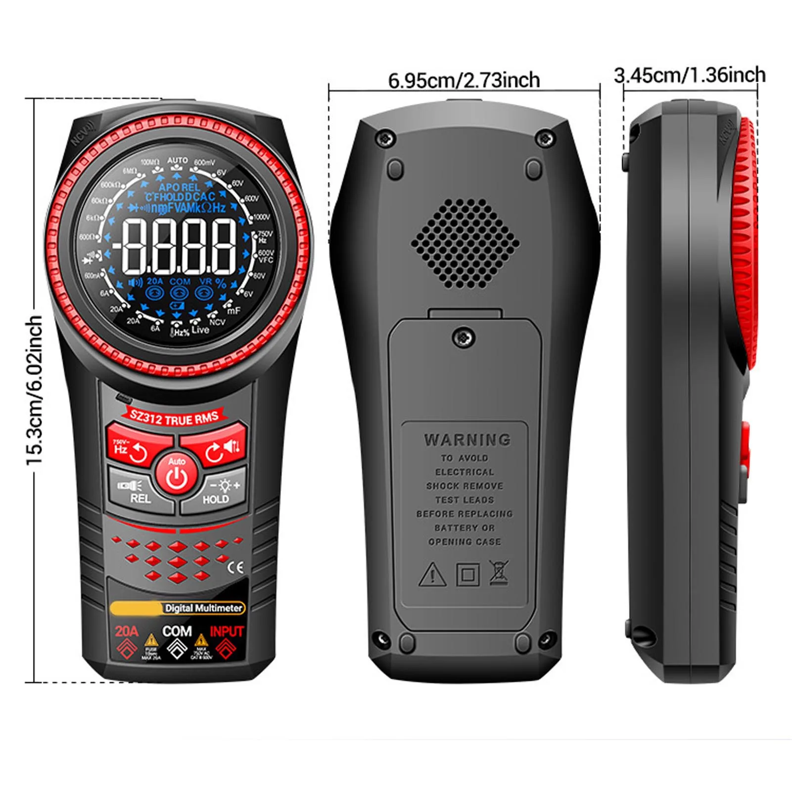 Digital Multimeter Volt Ohm Amp Meter Non Contacting Voltage Detection Versatile Temperature Measurement for Construction Site