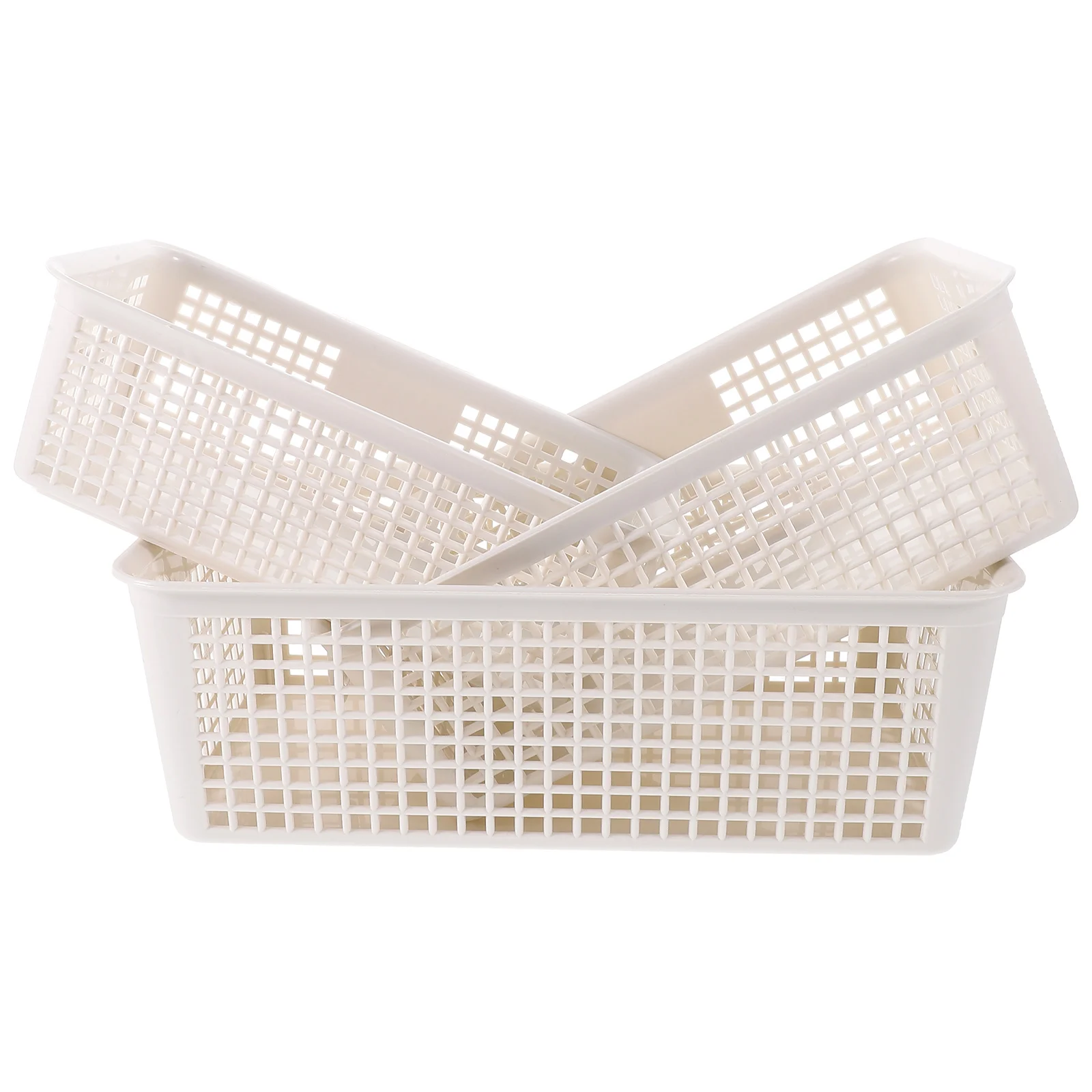 

3pcs Storage Baskets White Large Medium Small Plastic Organizing for Kitchen Bedroom Desk Snack Stackable PP Material