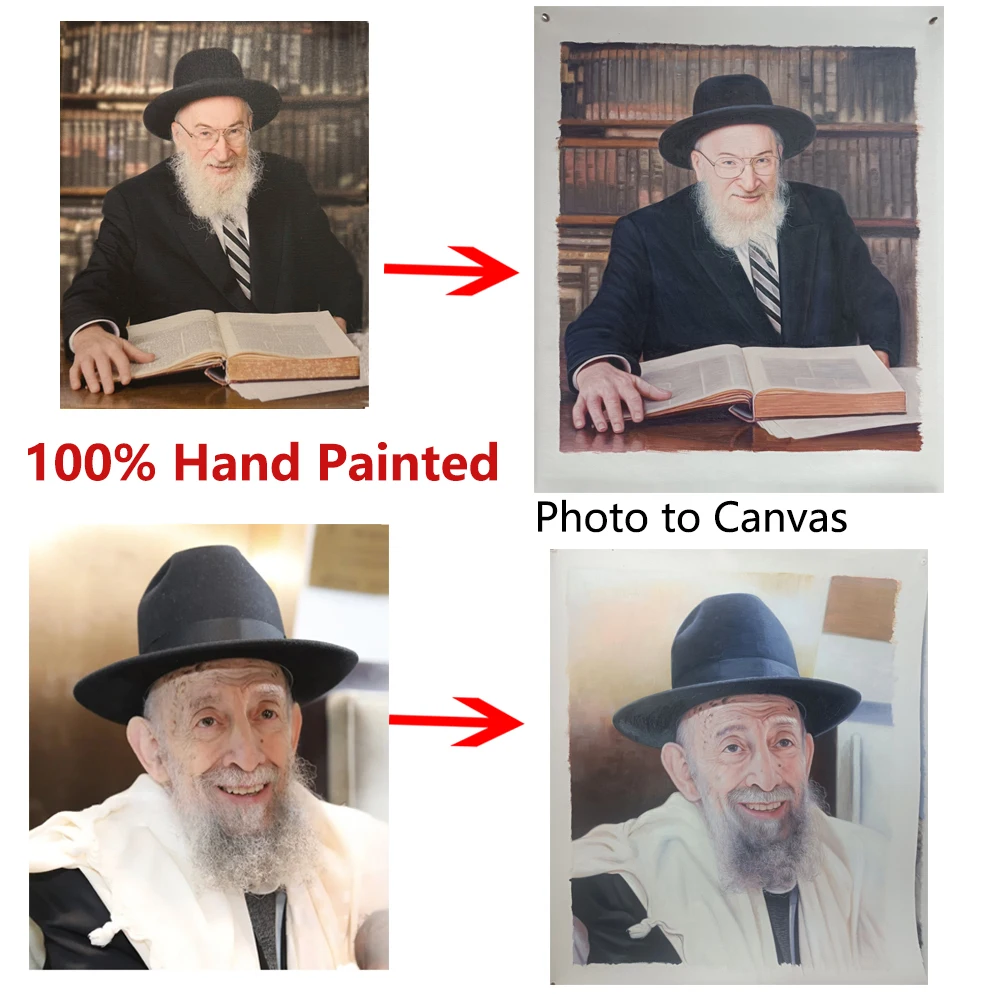 Custom Hand-Painted Photo To Canvas Jewish Oil Painting Jerusalem Landscape Art Personalized Judaic Rabbi Decor for Living Room