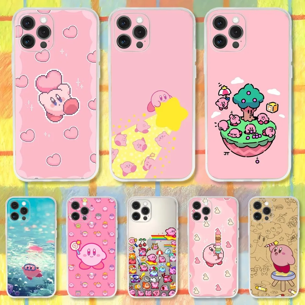 

Pink K-Kir-by Cute Phone Case For iPhone 16,15,14,13,12,11 Pro,Max,Plus,X,XS,XR,7,8 Plus,SE,Mini Transparent Silicone Soft