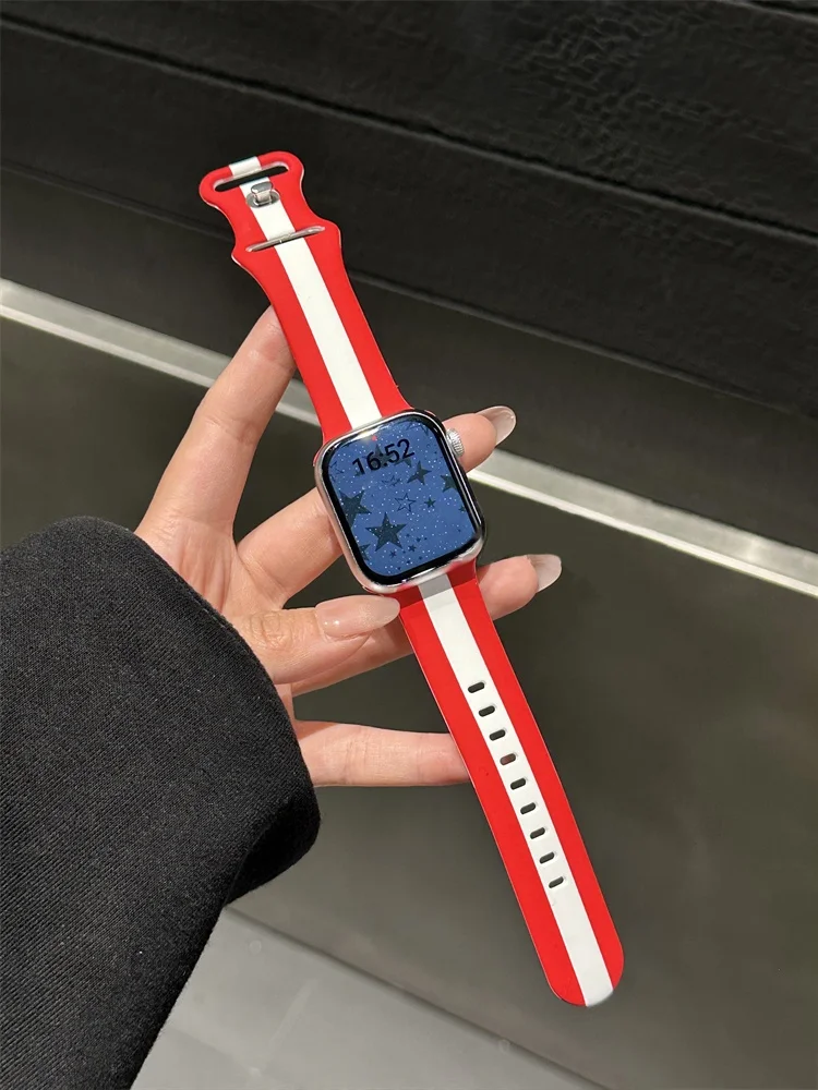 

Two tone striped silicone compatible iWatch strap 38mm 40mm 41mm 42mm 44mm 45mm 49mm fashionable strap
