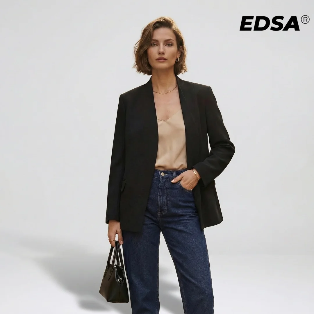 

EDSA Women High Neck Fitted Blazer Jacket for Office Lady Long Sleeves