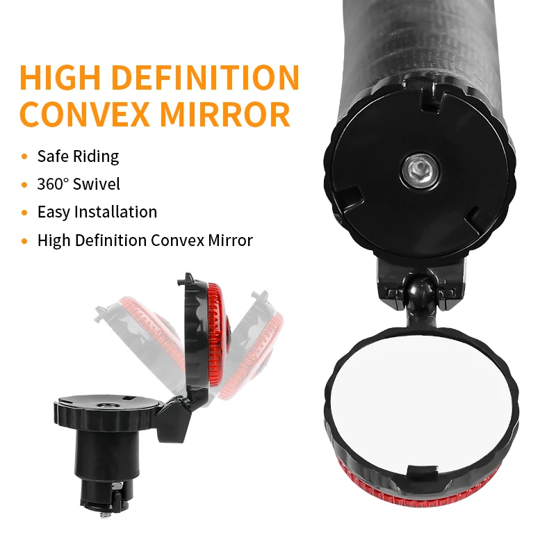 Bicycle Rearview Mirror Adjustable Rotate Cycling Handlebar Led Warning Light Rear View Mirrors Bike Accessories