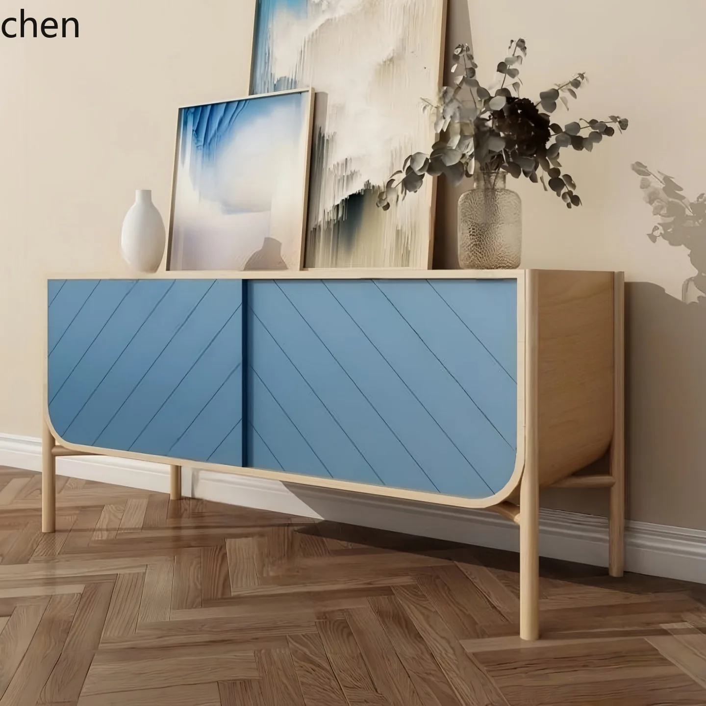 YFY  Lacquered Sideboard Creative Solid Wood Entryway Multi-Functional Decorative Model Home Storage Cabinet