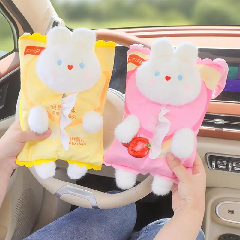 Decorative Tissue Box Car Tissue Box Plush Cute Cartoon Seat Back Hanging Drawer Cover Women Car Creative Napkin Organizer