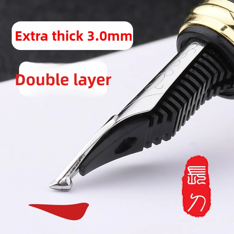 Creative Hand Made Grinding Rounded Polished Thick Fountain Pen 1.2mm Nib Double-layer Long Blade Nib Practice Writing Pen