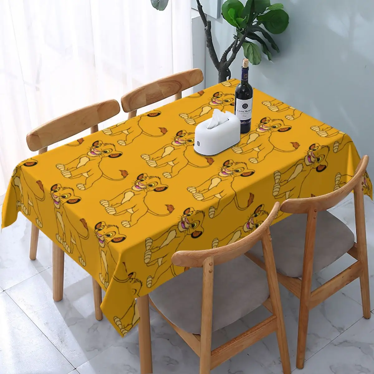 Customized Simba Nala The Lion King Tablecloth Rectangular Elastic Fitted Waterproof Pumbaa Table Cloth Cover for Dining Room