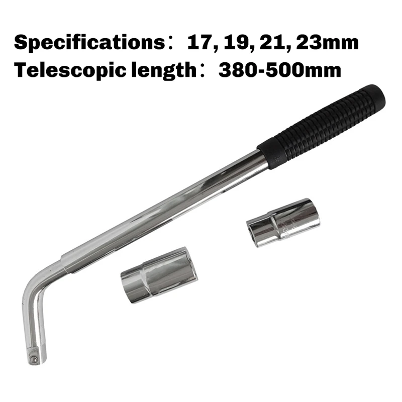 380-500 Mm Extendable Lug Wheel Brace Wrench Telescopic Auto Socket Tyre Nut 17, 19, 21, 23Mm L-Shaped Tire Wrench