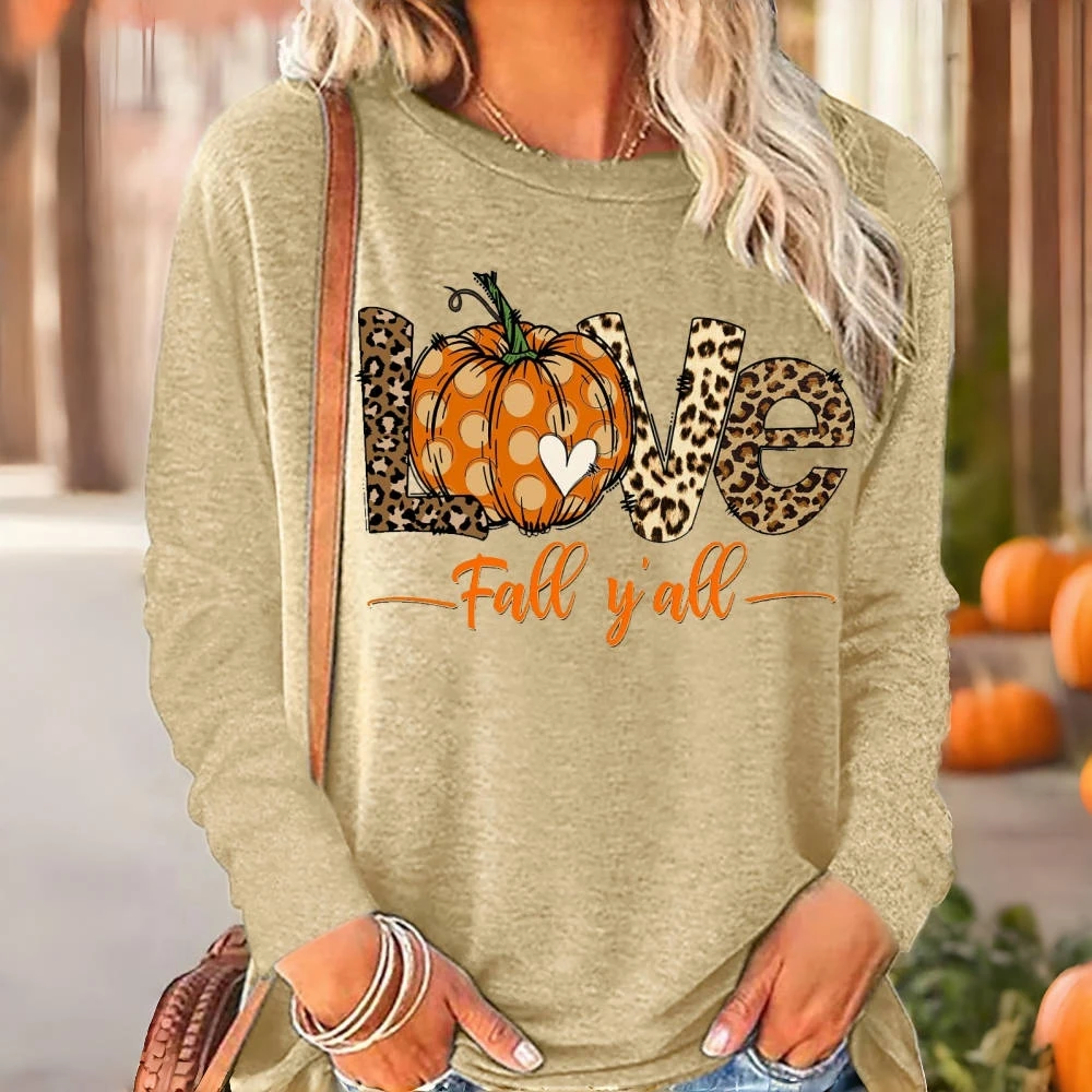 

Новинка 2024, Женская леопардовая футболка с веселым принтом тыквы на Хэллоуин, модные уличные осенние свободные повседневные топы