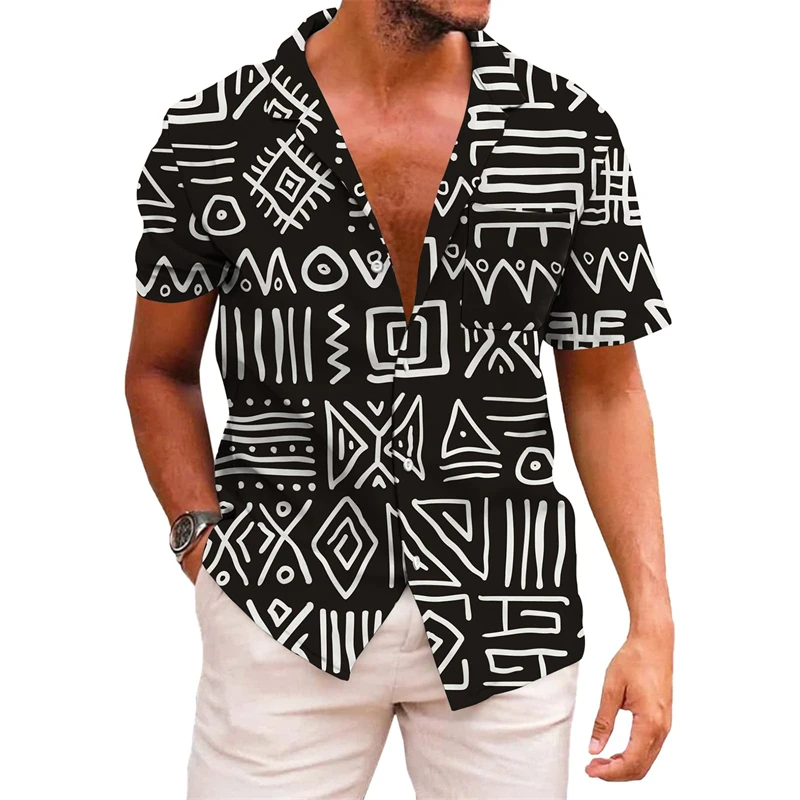 African Dashiki Shirts Tribal Print Shirt Button Down Short Sleeve Clothes Casual Men Clothing Streetwear Baggy Unisex Shirts