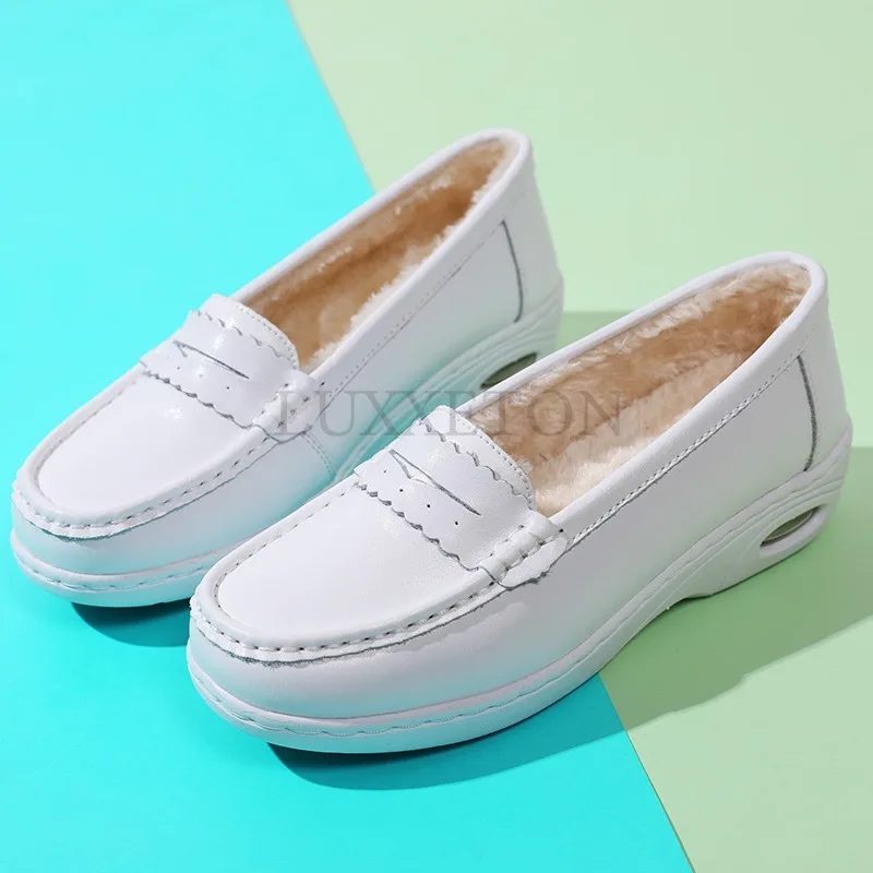 Genuine Leather Air Cushion Nurse Shoes Women Spring and Summer New Soft Bottom Breathable Flat Bottom White Medical Shoes