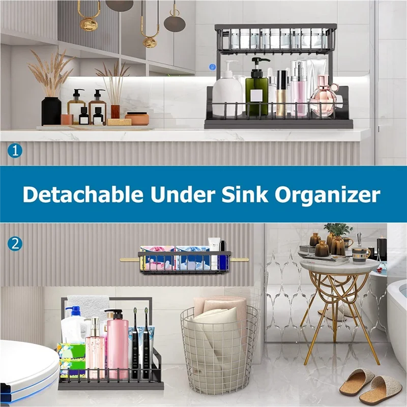 

Under Sink Kitchen Organizer With Cups And Hooks 2 Tier L Shaped Under Sink Organizers Pull Out Under Sink Organizers