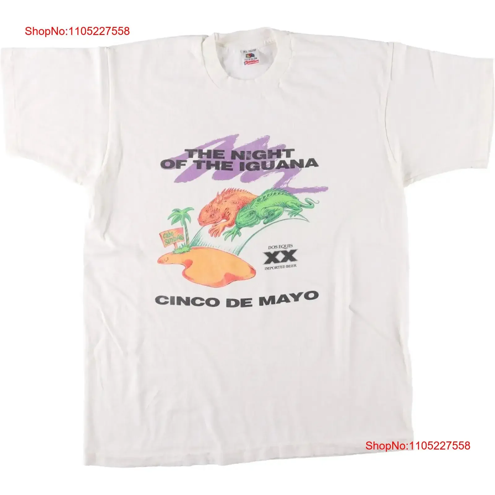 

90'S Fruit of the Loom IMPORTED BEER Iguana Pattern Advertising T shirt Made vintage Washed designer clothes homme Breathable