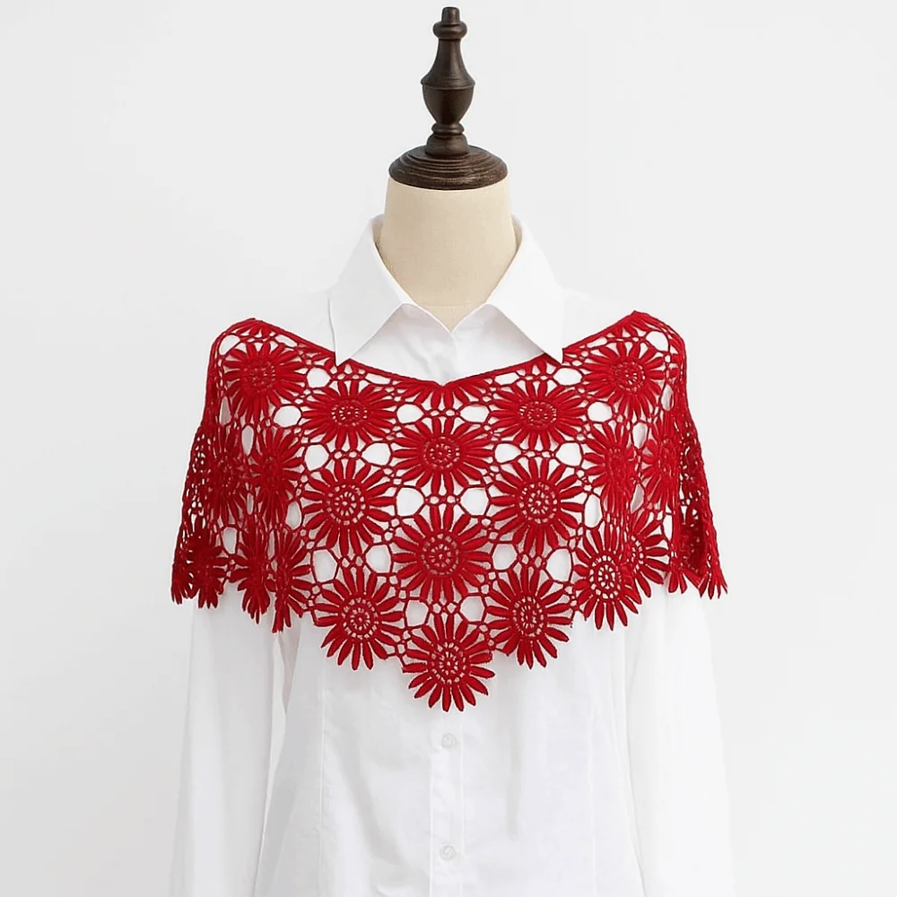 

Creative False Crochet Collar Tulle Lace DIY Lace Shawl Poncho Embroidered Trim Detachable Hollow Out Vest Garment Accessories
