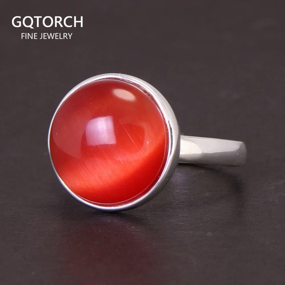 

Sterling Silver S925 Simple Rings for Men Round Natural Agate Orange Color Stone Minimalist Style Jewelry