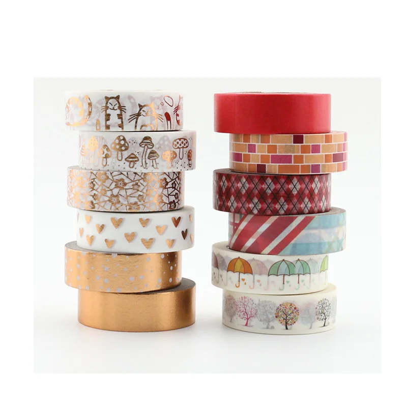 Customized productCustom Make Perforated Foil Printed Planner Paper Silver Gold Foil Tape Set Japanese Decoration Journal Washi