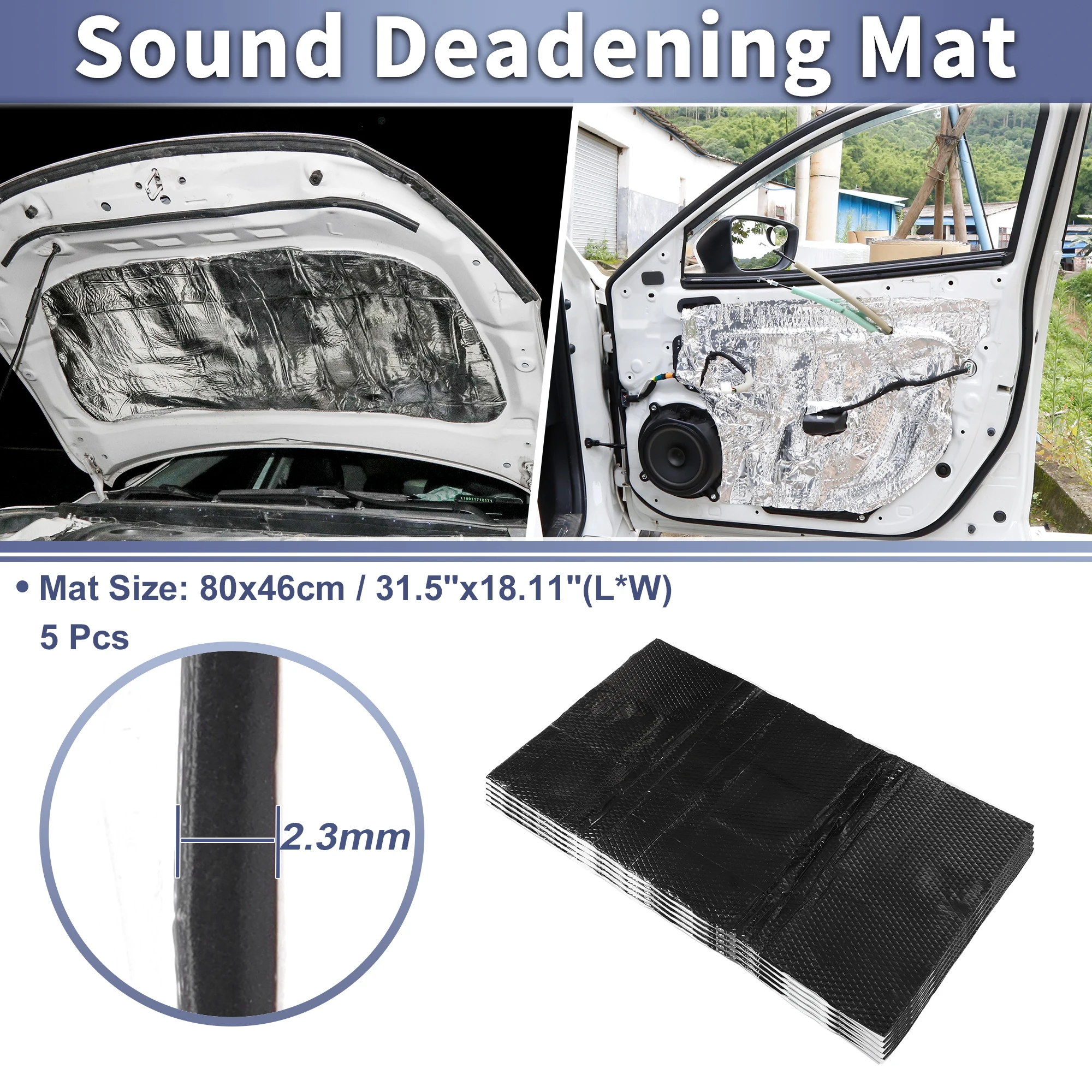 UXCELL 5 Pcs 90mil 2.3mm 20sqft Car Sound Deadening Mat Butyl Rubber Black Rhombus