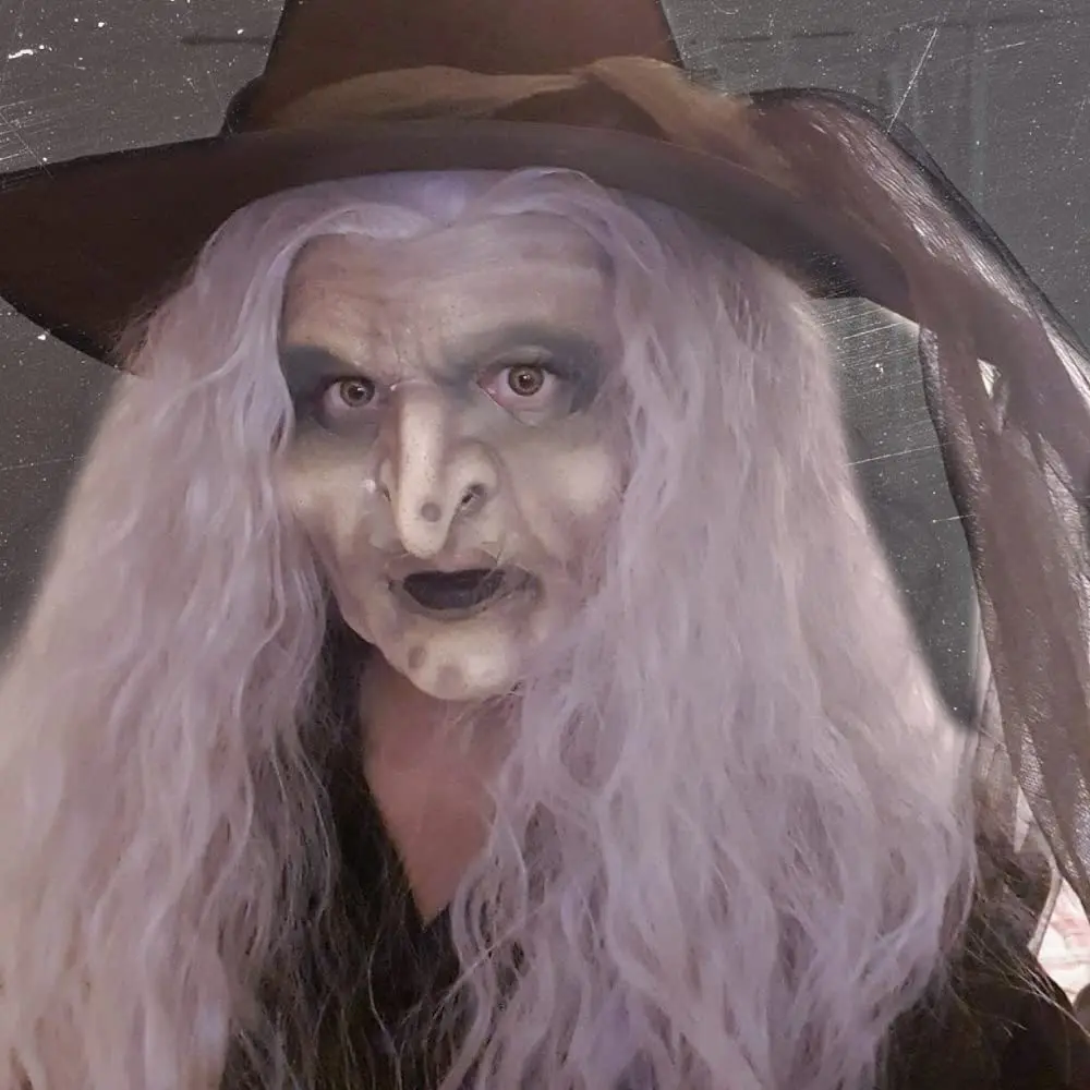 Halloween Herren Widerrist Silber Cosplay Perücke Monster Jäger geralt grau Silber lockiges langes Haar alte Dame Perücke Hexe + Perücke Kappe frei
