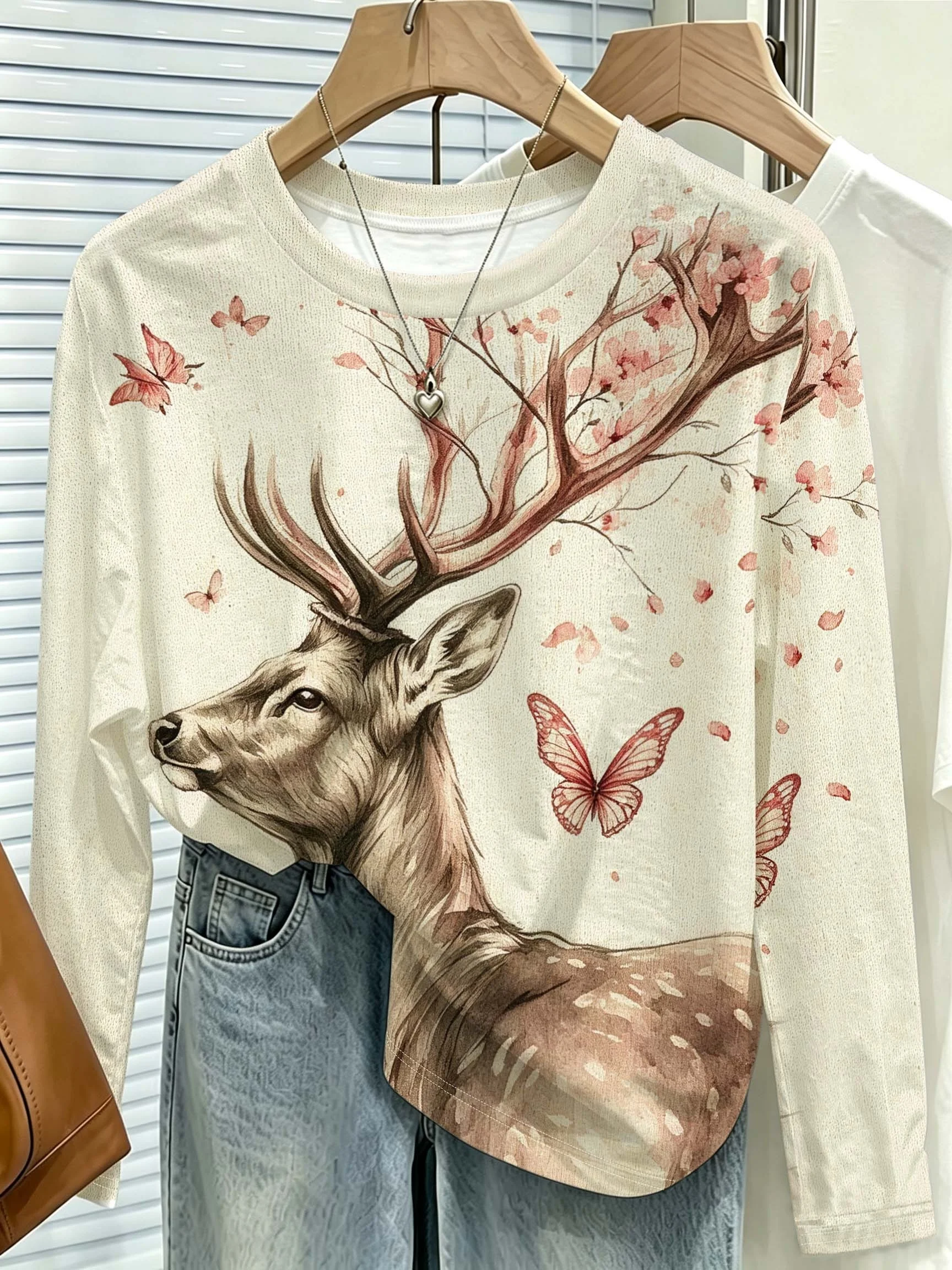 Women Long Sleeve T Shirt Christmas Cartoon Seagull Print Round Neck Holiday Party Casual Top Women's Clothes