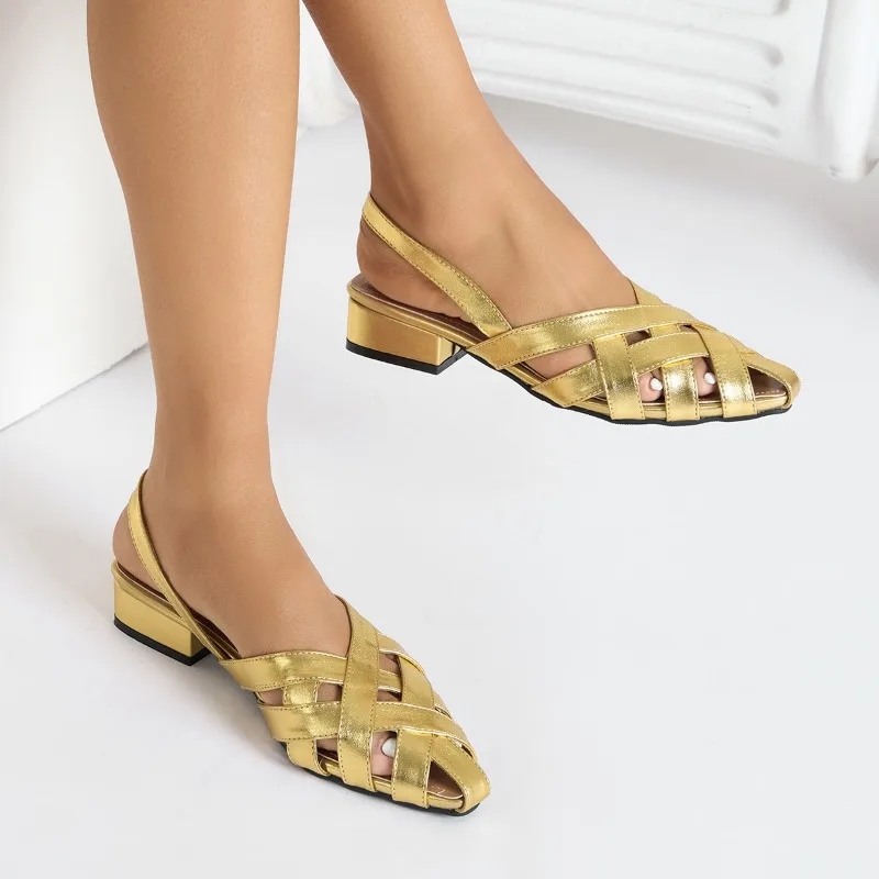 Slingback Flat Sandals Women Fashion Weave Narrow Band Roman Style Round Toe Hollow Designer Shoes Elegant Cozy Sandalias