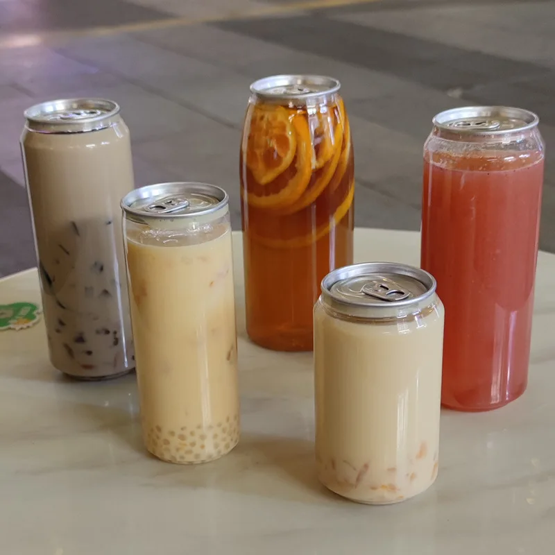 330ml Disposable PET Can, Pull Lid Clear Beverage Container, Portable Sealed Packaging Cup for Milk Tea Juice Coffee Drink