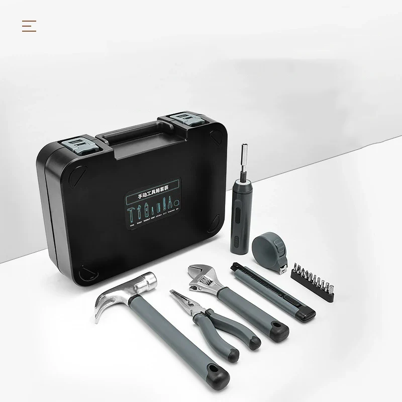 Household Hardware Toolbox Electric Screwdriver Hand Tools Multi-Functional Daily Home Repair Tools Combination Sets