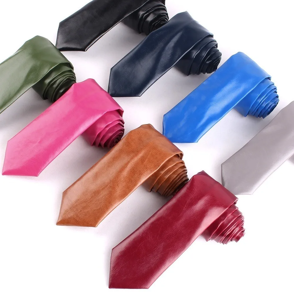 Classic PU Leather Ties 5.5cm Wide Fashion Versatile JK Necktie Solid Color Retro Unisex Narrow Tie Apparel Accessories