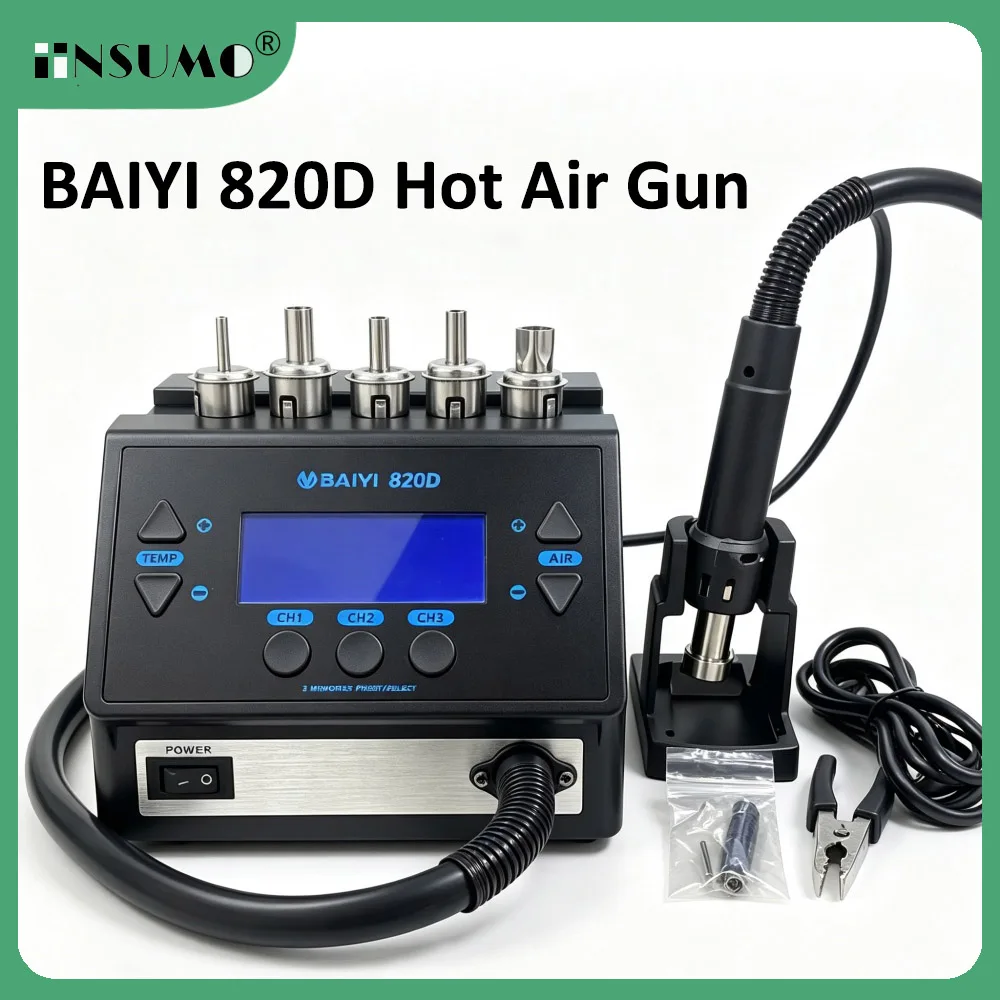 BAIYI 820D Air GunA Portable Intelligent Digital Display Hot Air Gun for Macbook Phone Motherboard PCB Soldering Repair Tool