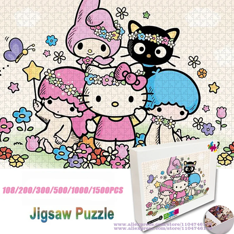 

Пазл с персонажами Sanrio, головоломка с героями мультфильмов «Hello Kitty My Melody», 108/200/300/500/1000/1500 шт., интеллектуальные пазлы, подарок на день рождения
