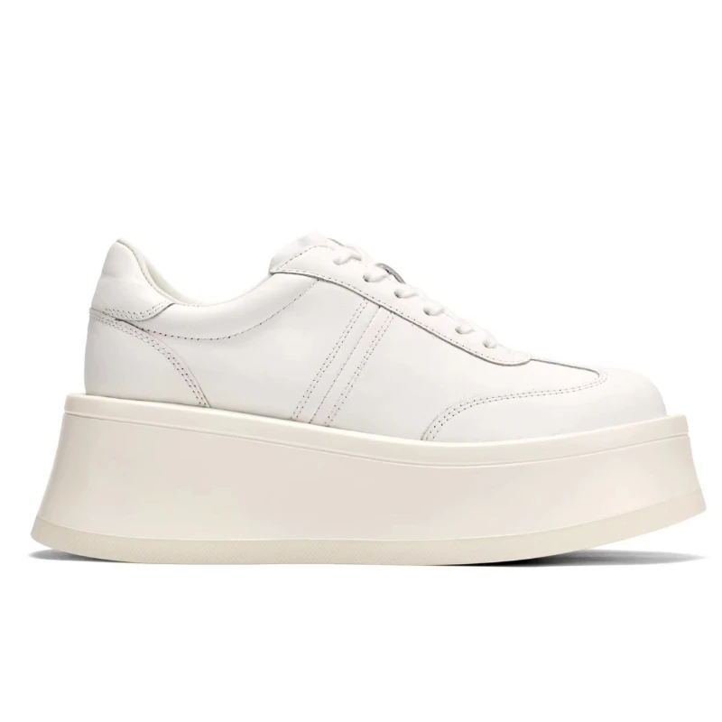 Champagne Gold Casual Shoes for Women's Genuine Leather Thick Soled Height Increasing Shoes Comfortable Fashion Chunky Sneakers